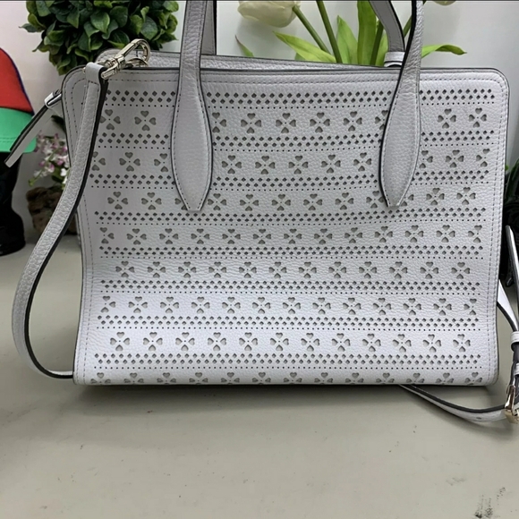 Kate Spade Rowe Perforated Leather Medium Top Zip Satchel Crossbody Bag purse - Picture 5 of 9